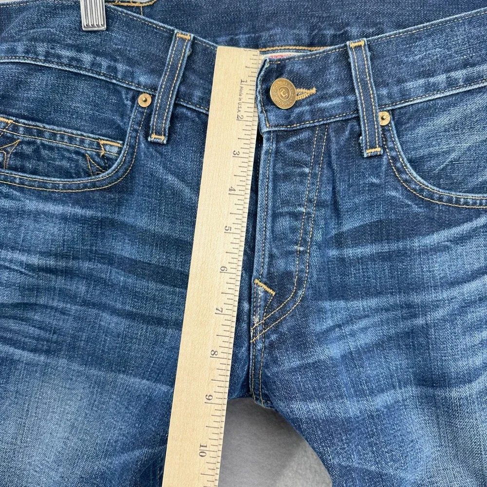 True Religion Geno Jeans Made In USA Dark Wash Denim 32x29 Whiskers Fade Leather - Picture 5 of 10